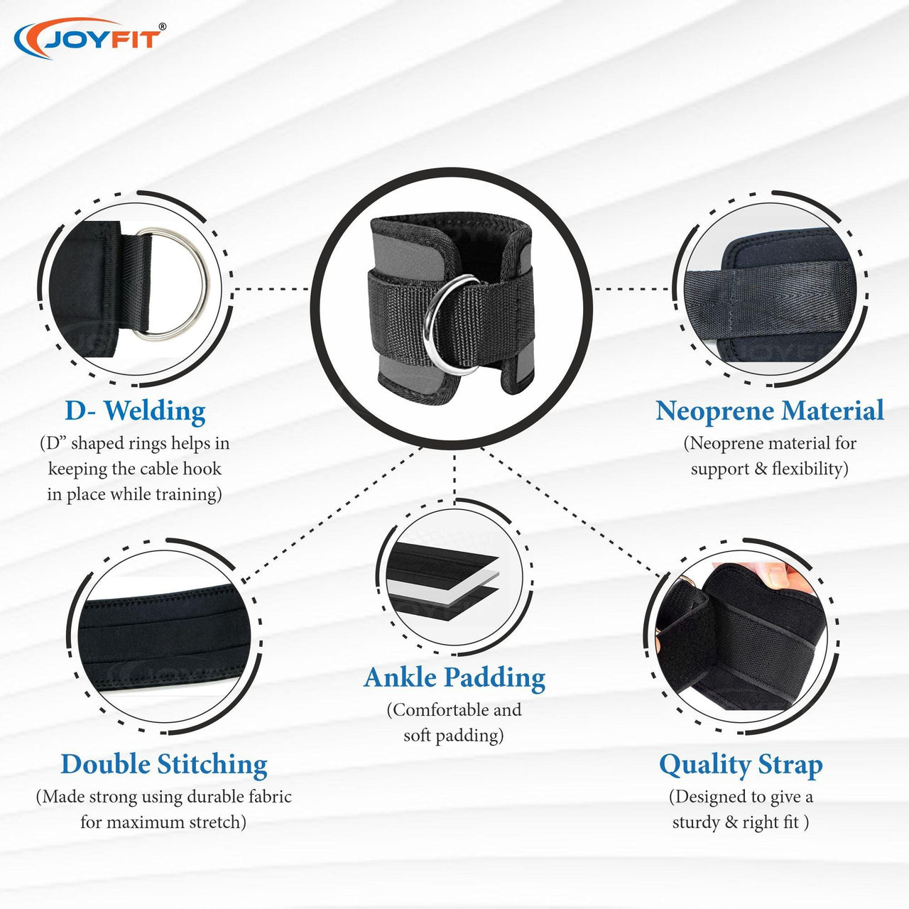 Wide Padded Ankle Straps with D Rings - Joyfit