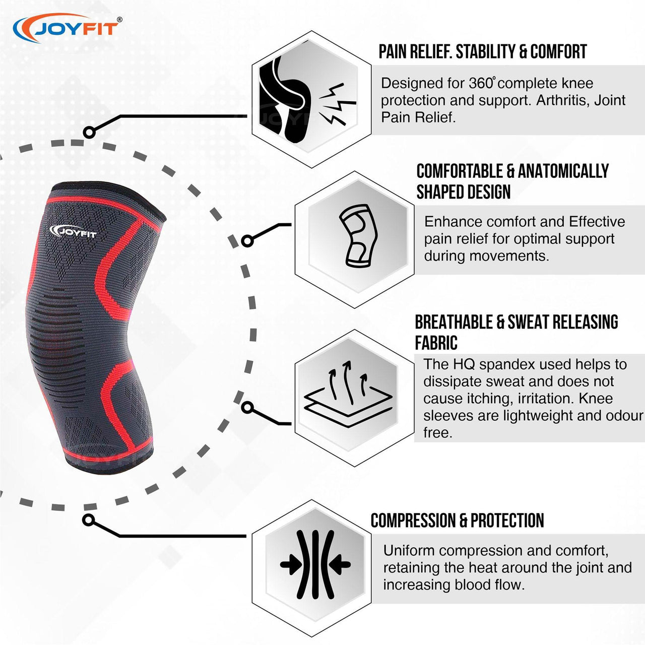 Knee Sleeves with Ventilated Patella (Red) - Joyfit