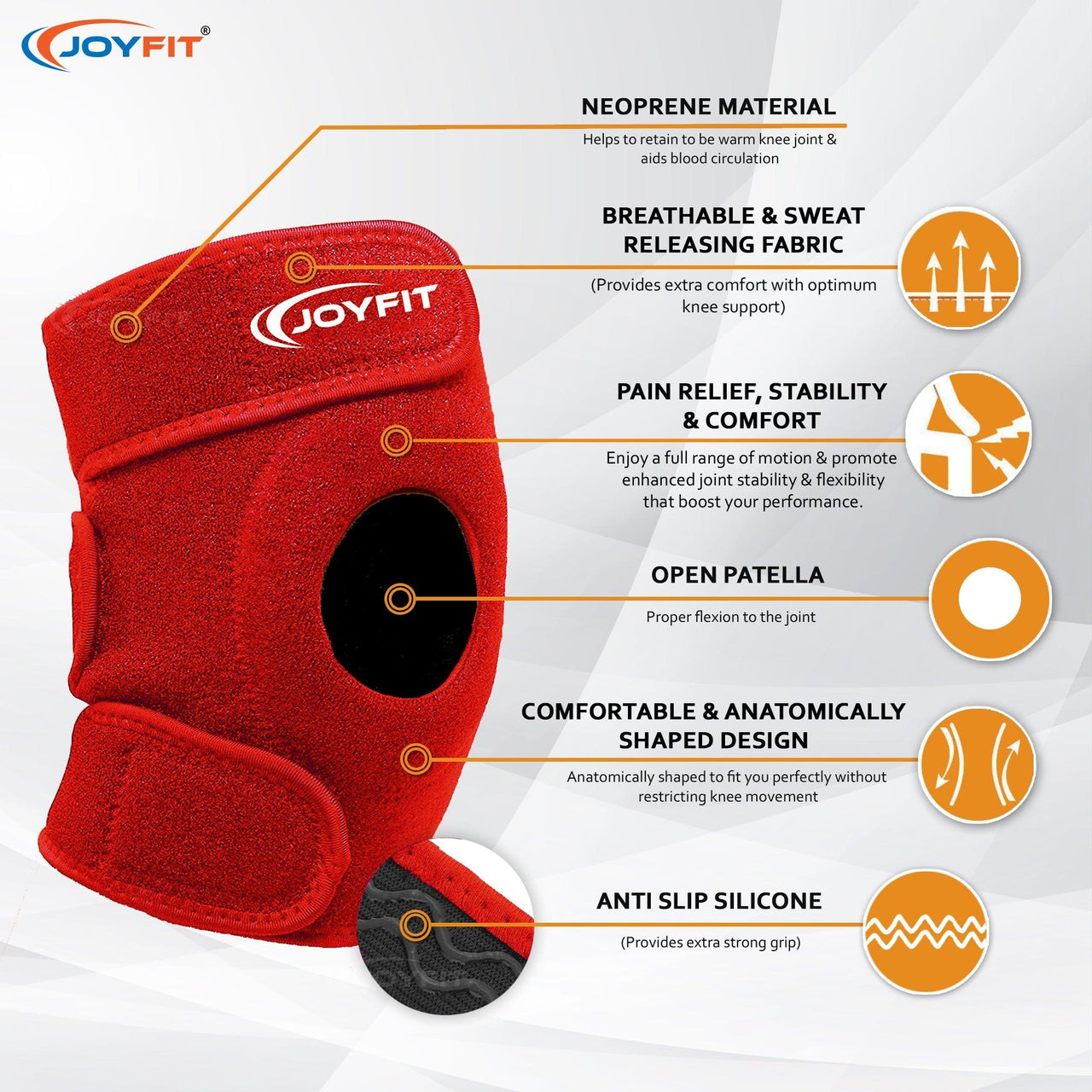 Knee Caps with Anti Slip Silicone Lining Knee Brace (Pair) - Joyfit