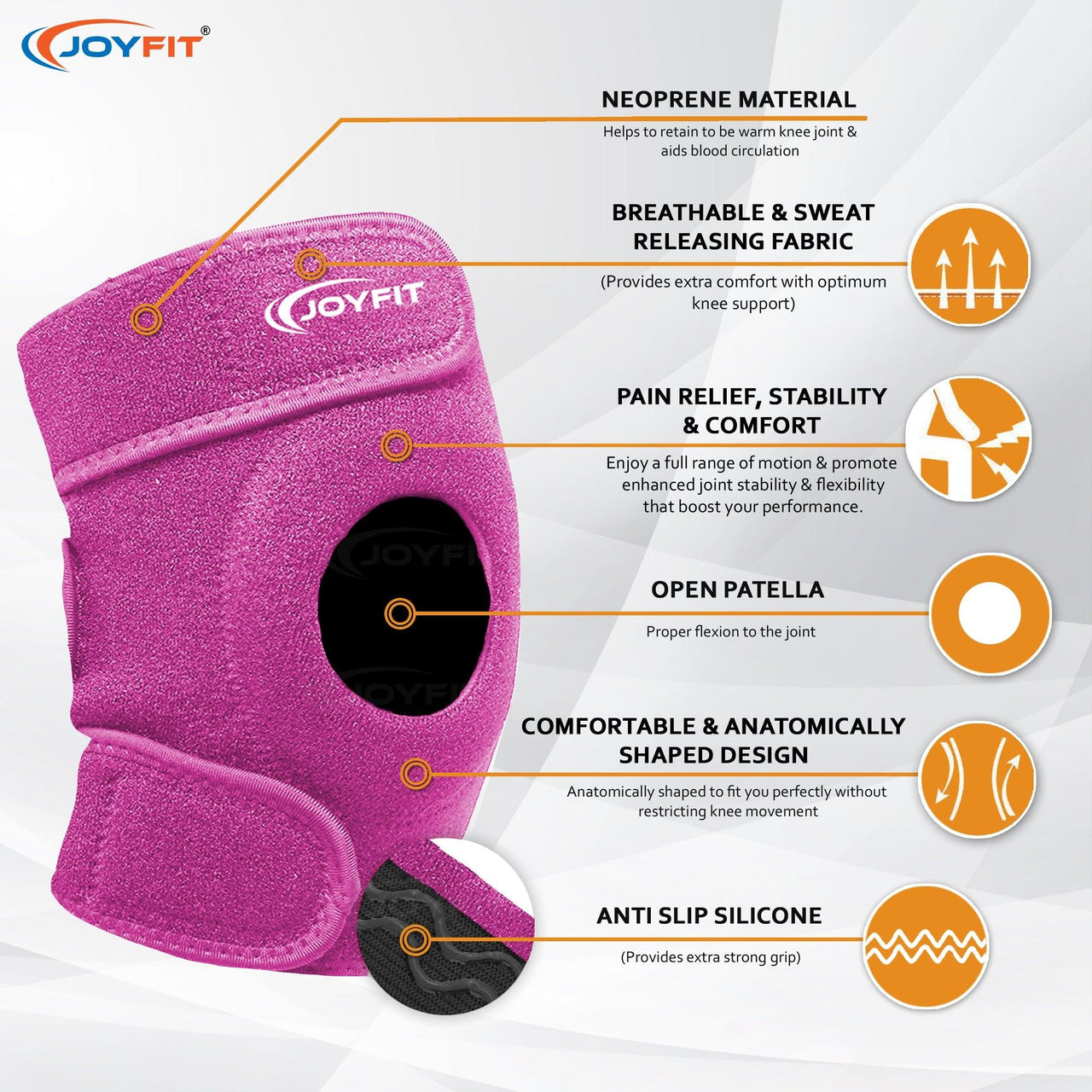 Knee Caps with Anti Slip Silicone Lining Knee Brace (Pair) - Joyfit