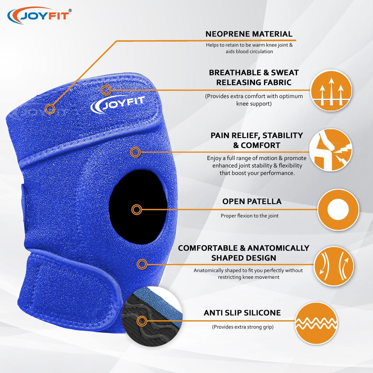 Knee Caps with Anti Slip Silicone Lining Knee Brace (Pair) - Joyfit