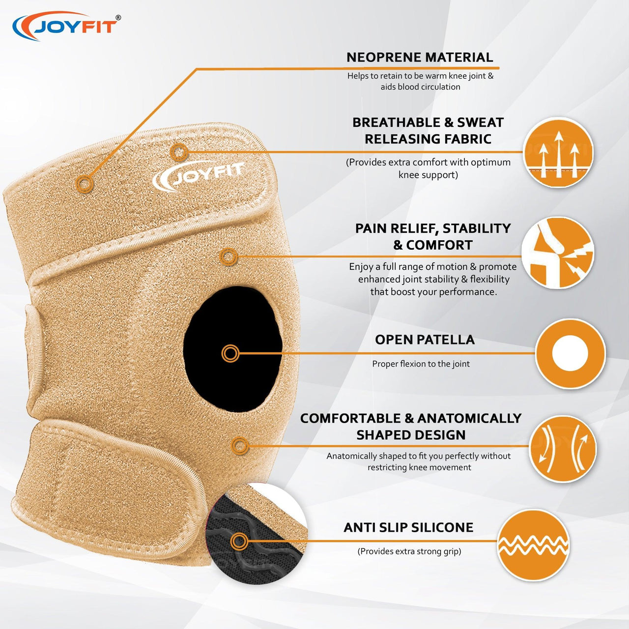 Knee Caps with Anti Slip Silicone Lining Knee Brace (Pair) - Joyfit