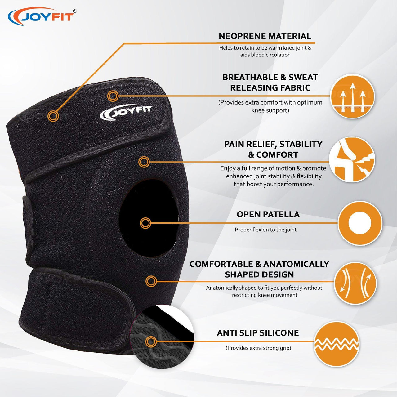 Knee Caps with Anti Slip Silicone Lining Knee Brace (Pair) - Joyfit
