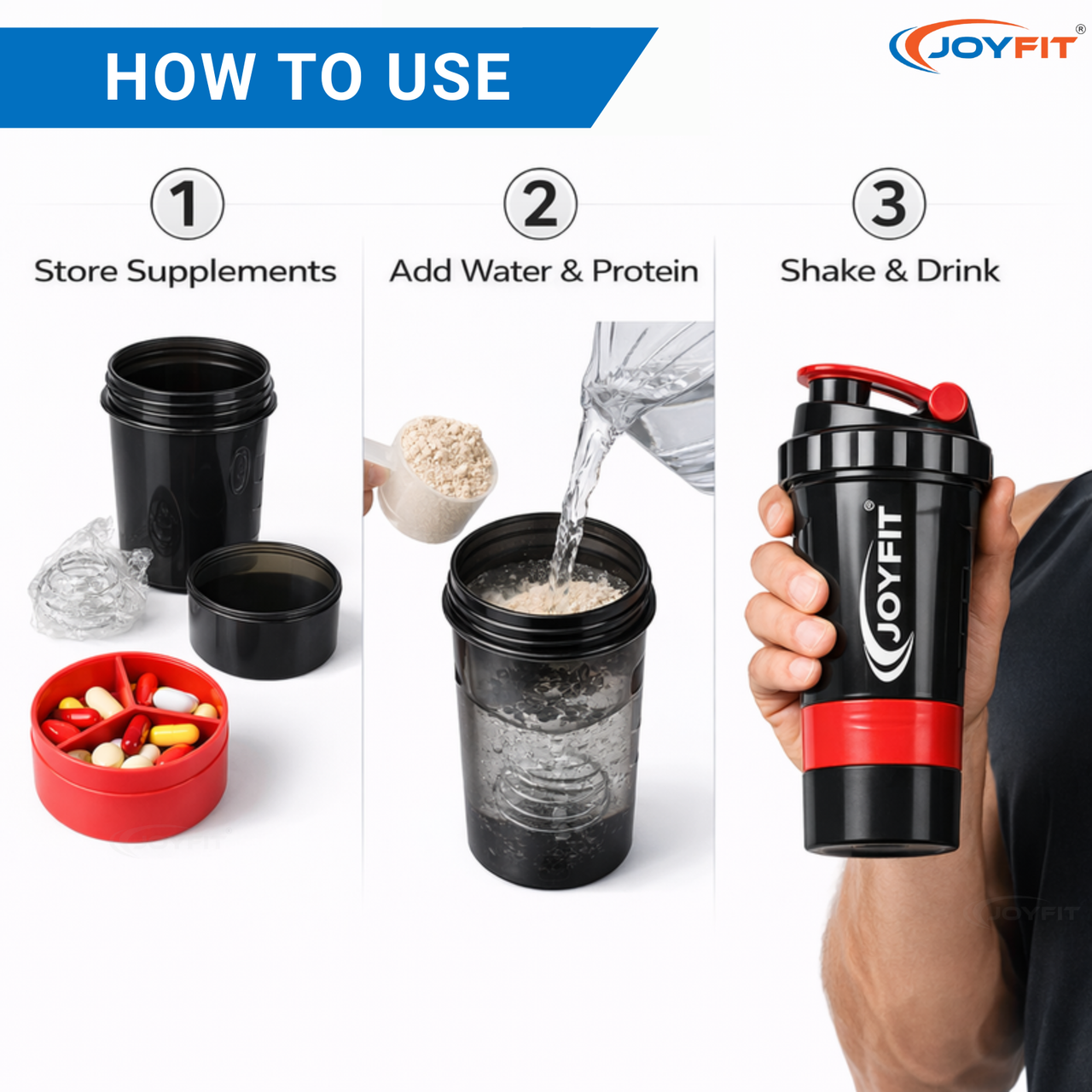 3-in-1 Protein Shaker Bottle (500 ml)