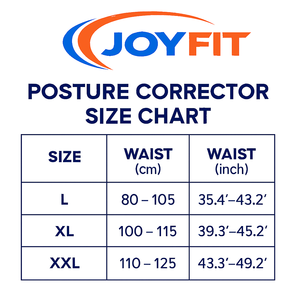 Joyfit Posture corrector size chart