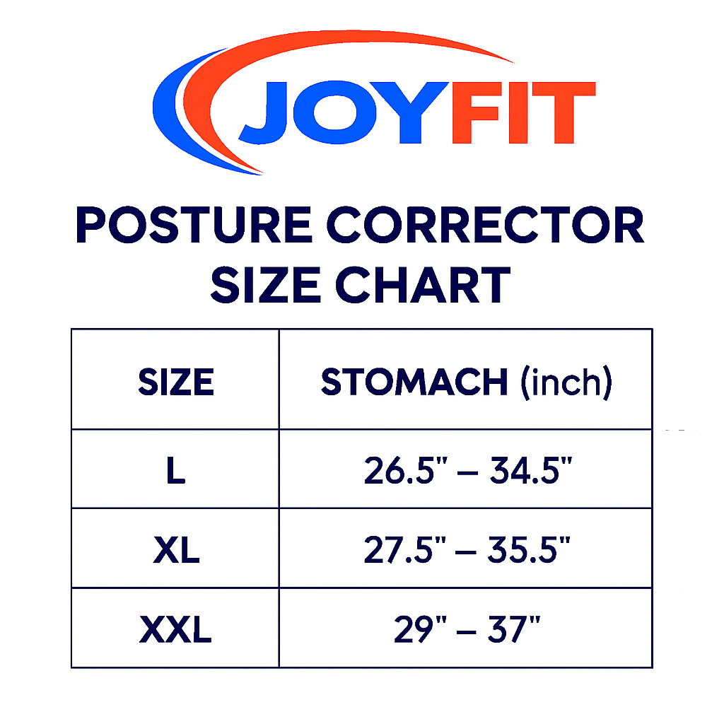 Joyfit Posture corrector size chart