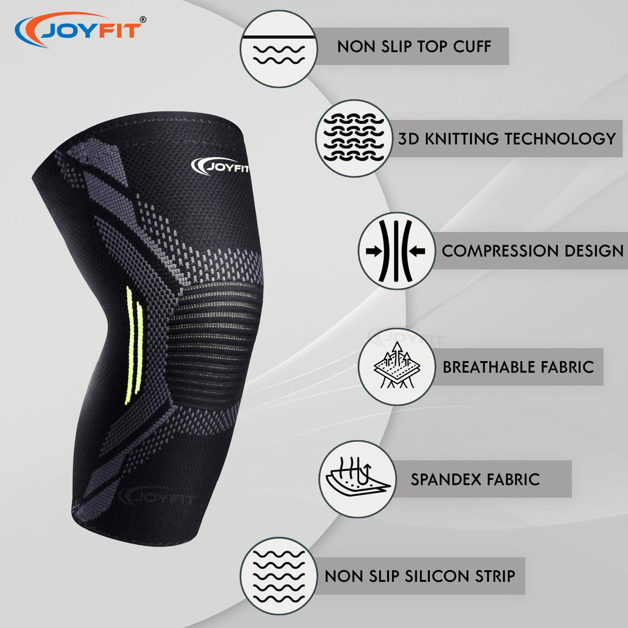 Knee Compression Sleeves with Ventilated Patella (Grey) - Joyfit