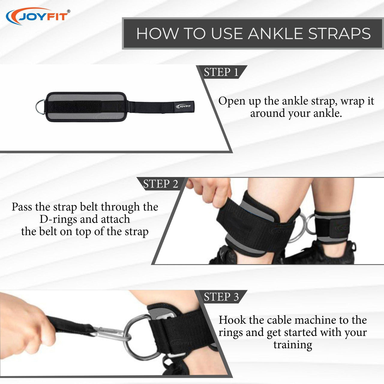 Wide Padded Ankle Straps with D Rings - Joyfit