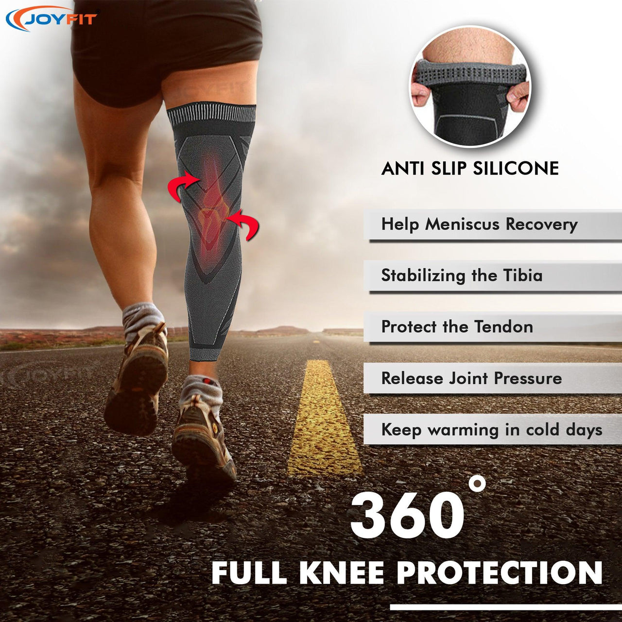 Long Knee Compression Sleeve With Anti Slip – Joyfit